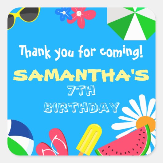 Pool Party Birthday Summer Beach Swimming Label (Voorkant)