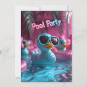 Pool Party Blauwe Rubber Eend Roze Blauw Kaart (Voorkant)