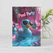 Pool Party Blauwe Rubber Eend Roze Blauw Kaart (Staand voorkant)