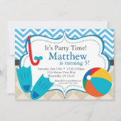 Pool Party Blue Chevron en Tan Argyle Birthday Kaart (Voorkant)