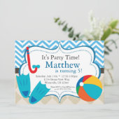Pool Party Blue Chevron en Tan Argyle Birthday Kaart (Staand voorkant)
