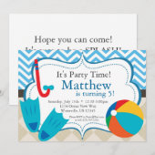 Pool Party Blue Chevron en Tan Argyle Birthday Kaart (Voorkant / Achterkant)