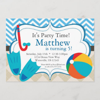 Pool Party Blue Chevron en Tan Argyle Birthday Kaart