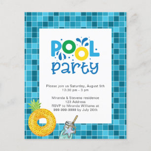 Pool party blue water budget uitnodiging flyer