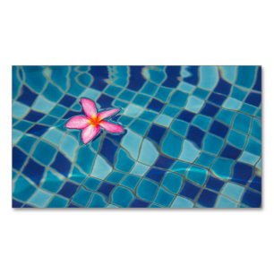 Pool party blues roze flower floating color pop magnetisch visitekaartje