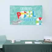 Pool Party boy haai verjaardag Spandoek (Beurs)