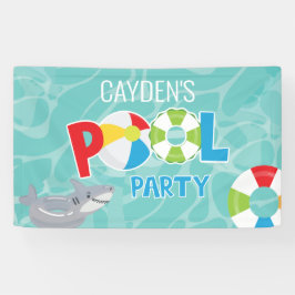 Pool Party boy haai verjaardag Spandoek