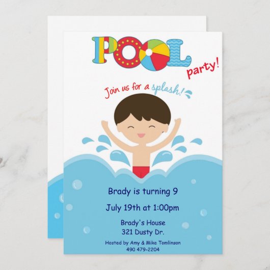 Pool Party-Boy Kaart (Voorkant / Achterkant)