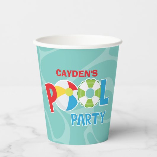 Pool Party Boy rood blauw Verjaardag Paper Cups Papieren Bekers (Voorkant)