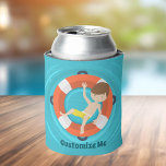 Pool Party Boy Swimming Kids Birthday Custom Blikjeskoeler<br><div class="desc">Geweldige koelbox van een kinder poolpartij voor een kinderfeestje in de zomer. Koel zwembeltje dat in een rode en witte,  gestreepte binnenbuis rondhangt in de leuke blauwe golven van het zwembad. Ook feestelijke gunsten voor de laatste dag of school,  welkom in de zomerbuurt.</div>