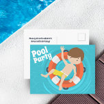 Pool Party Boy Swimming Kids Birthday Uitnodiging<br><div class="desc">Geweldige kinder poolpartij uitnodigingen voor een kinderfeestje in de zomer. Koel zwembeltje dat in een rode en witte,  gestreepte binnenbuis rondhangt in de leuke blauwe golven van het zwembad. Kan ook gebruikt worden voor een laatste dag of school,  welkom in het zomerstroomgebied!</div>