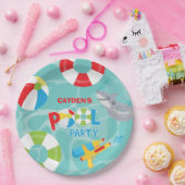 Pool Party Boy Verjaardag Shark Float Papieren Bordje (Feest)