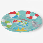 Pool Party Boy Verjaardag Shark Float Papieren Bordje (Gekanteld)