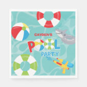 Pool Party Boy Verjaardag Shark Float Servet (Voorkant)