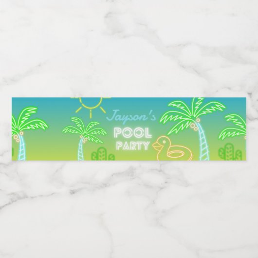 Pool Party Boy Verjaardag Waterfles Etiket (Enkel label)