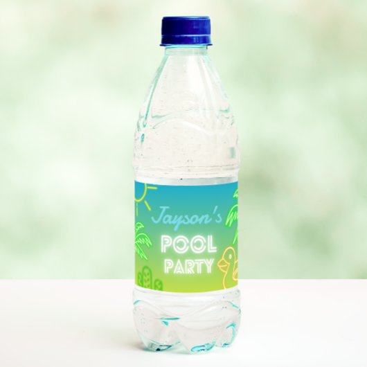 Pool Party Boy Verjaardag Waterfles Etiket