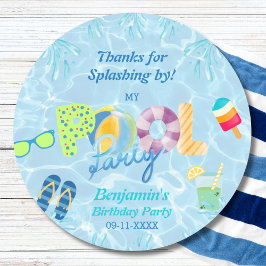Pool Party Boy Verjaardagsgunst Dank u Ronde Sticker