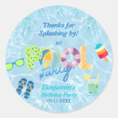 Pool Party Boy Verjaardagsgunst Dank u Ronde Sticker (Voorkant)