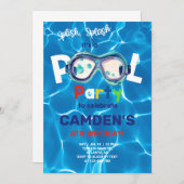 Pool party boy verjaardagsuitnodiging, bril. kaart (Voorkant / Achterkant)