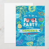 Pool party boy verjaardagsuitnodiging, zwembad bas kaart (Voorkant / Achterkant)
