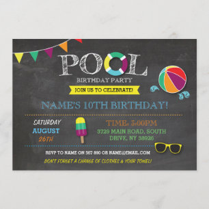 Pool Party boys of Girls Birthday Beach Sun Invite Kaart