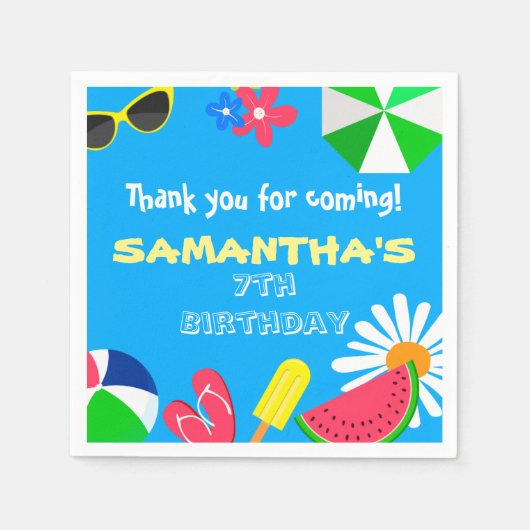 Pool Party Bright Blue Color Summer Birthday Fun Servet (Voorkant)