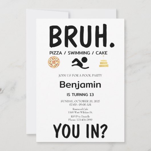 POOL PARTY Bruh Verjaardag Uitnodiging (Voorkant)