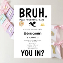 POOL PARTY Bruh Verjaardag Uitnodiging