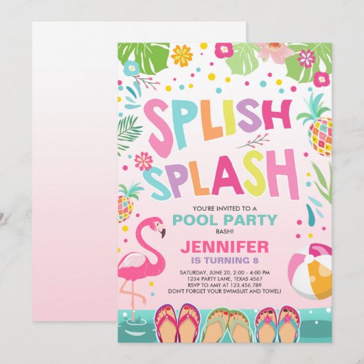 Pool party call Flamingo Tropical Pineapple Kaart (Voorkant / Achterkant)