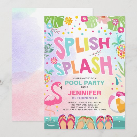 Pool party call Flamingo Tropical Pineapple Kaart (Voorkant / Achterkant)