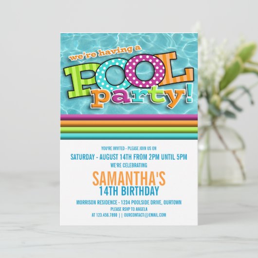Pool Party Celebration Invitation Kaart (Staand voorkant)