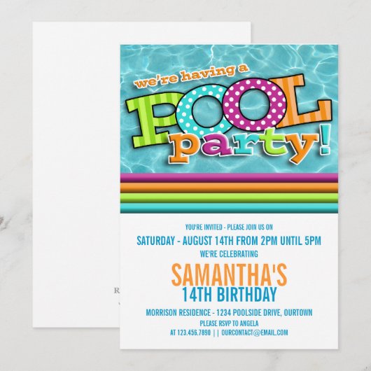 Pool Party Celebration Invitation Kaart (Voorkant / Achterkant)
