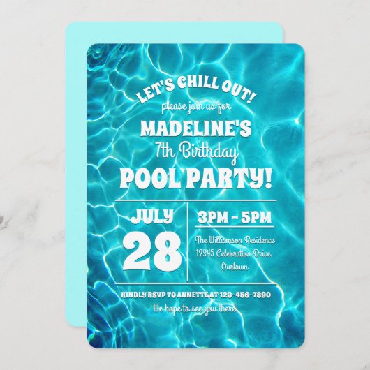 Pool Party Celebration Invitation Kaart (Voorkant / Achterkant)