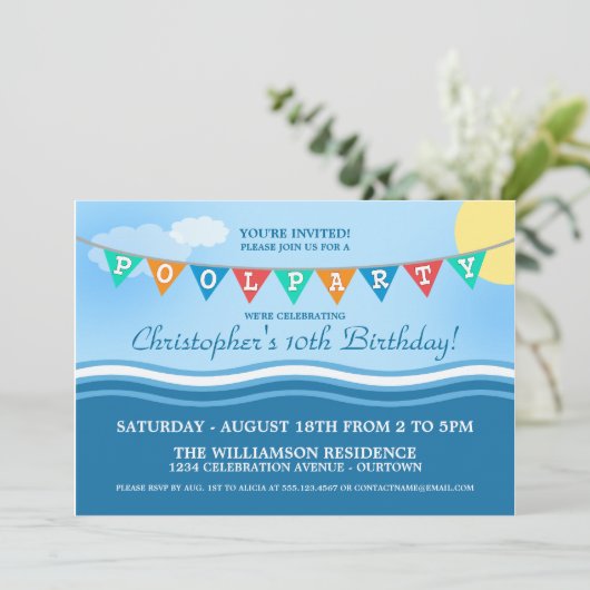 Pool Party Celebration Invitations Kaart (Staand voorkant)