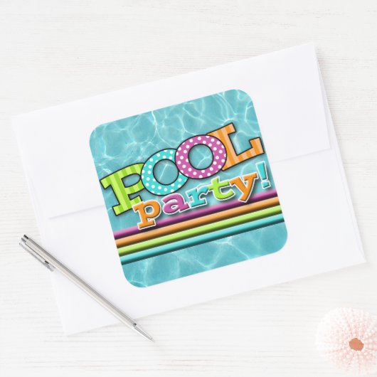 Pool Party Celebration Vierkante Sticker (Envelop)