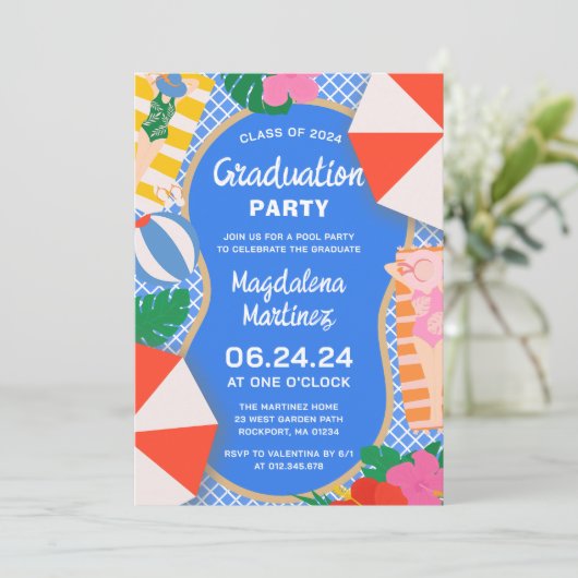 Pool Party Class van 2024 High School Afstuderen Kaart (Staand voorkant)