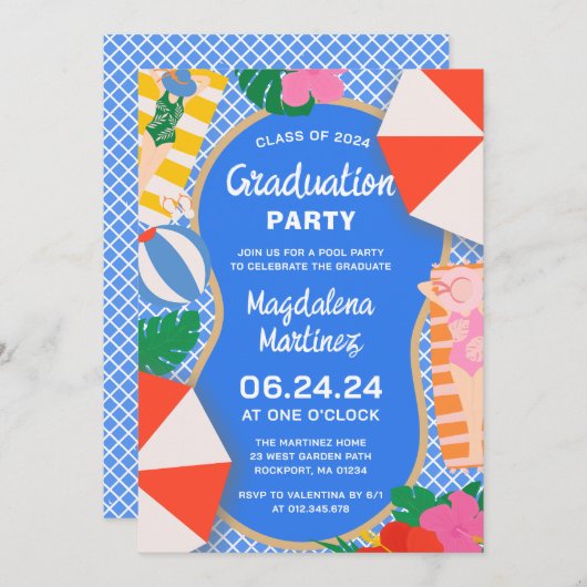 Pool Party Class van 2024 High School Afstuderen Kaart (Voorkant / Achterkant)