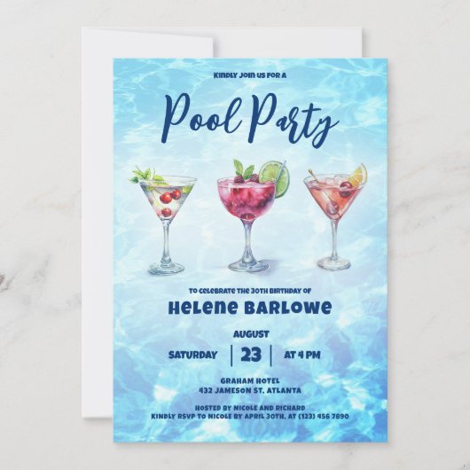 Pool Party Cocktail Zomer Verjaardag Kaart (Voorkant)