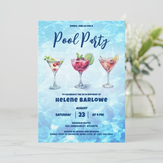 Pool Party Cocktail Zomer Verjaardag Kaart (Staand voorkant)