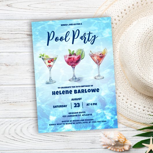 Pool Party Cocktail Zomer Verjaardag Kaart