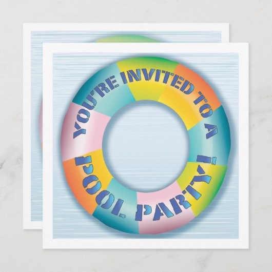 Pool Party Colorful Fun Float Invitation Kaart (Voorkant / Achterkant)
