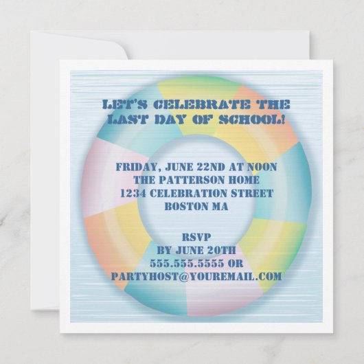 Pool Party Colorful Fun Float Invitation Kaart (Achterkant)