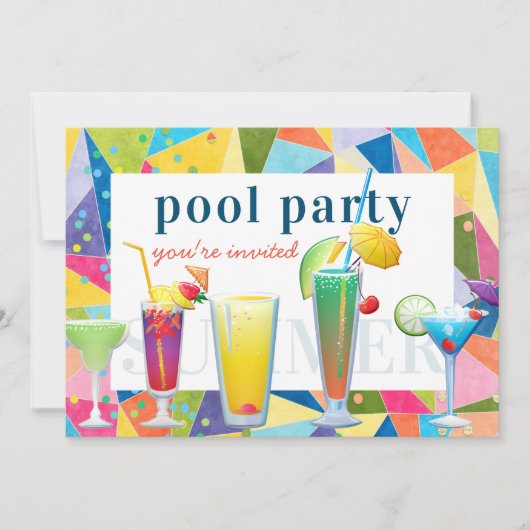 Pool Party Colorful Rainbow Summer Drink Fun Kaart (Voorkant)