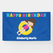 Pool Party Custom Swimming Girl Happy Birthday Spandoek (Horizontaal)