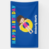 Pool Party Custom Swimming Girl Happy Birthday Spandoek (Verticaal)