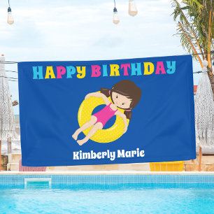 Pool Party Custom Swimming Girl Happy Birthday Spandoek