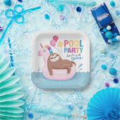 Pool Party Cute Sloth Summer Birthday Paper Bord (Feest)