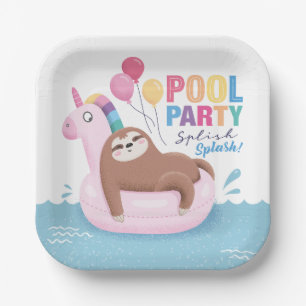 Pool Party Cute Sloth Summer Birthday Paper Bord