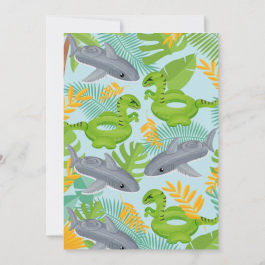 Pool Party Dinosaur and Shark Birthday Invitation Kaart (Achterkant)