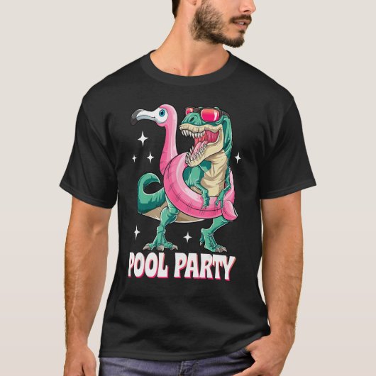 Pool Party Dinosaur Pink Flamingo Float Funny T re T-shirt (Voorkant)